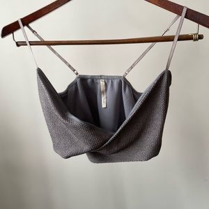 Dulce Carina Silver Ribbed Crossed Bralette: One Size